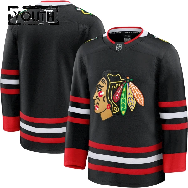 Fanatics Chicago Blackhawks Lasten Pelipaita 2025-2026 Kolmos Premium Musta ( Omalla Nimellä )