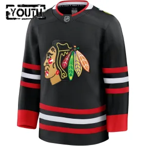 Fanatics Chicago Blackhawks Lasten Pelipaita 2025-2026 Kolmos Premium Musta ( Omalla Nimellä )