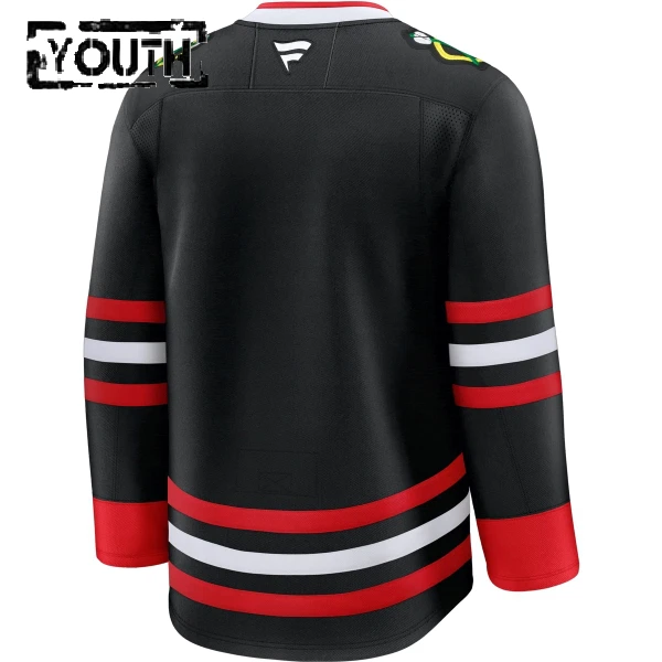 Fanatics Chicago Blackhawks Lasten Pelipaita 2025-2026 Kolmos Premium Musta ( Omalla Nimellä )