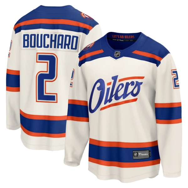 Fanatics Edmonton Oilers Evan Bouchard Pelipaita 2025-2026 Kolmos Premium Valkoinen