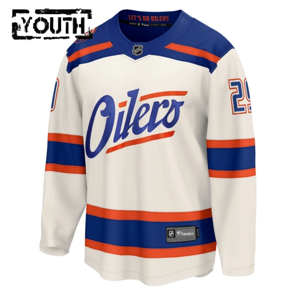Fanatics Edmonton Oilers Leon Draisaitl Lasten Pelipaita 2025-2026 Kolmos Premium Valkoinen