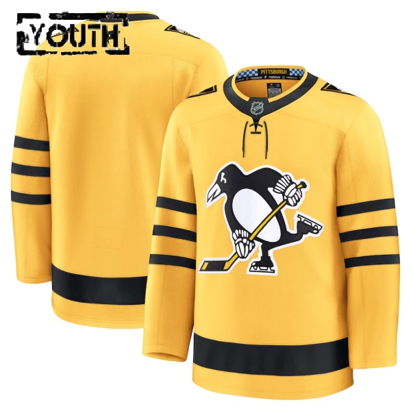 Fanatics Pittsburgh Penguins Lasten Pelipaita 2025-2026 Kolmos Premium Kulta ( Omalla Nimellä )