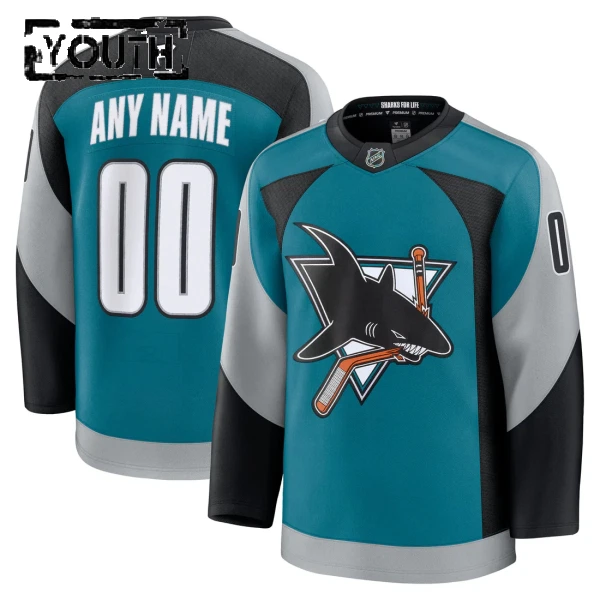 Fanatics San Jose Sharks Lasten Pelipaita 2025-2026 Kolmos Premium Teal ( Omalla Nimellä )