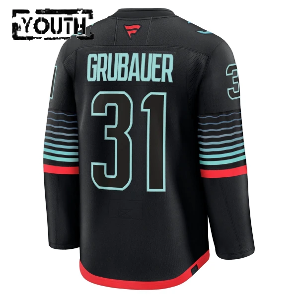 Fanatics Seattle Kraken Philipp Grubauer Lasten Pelipaita 2025-2026 Kolmos Premium Musta