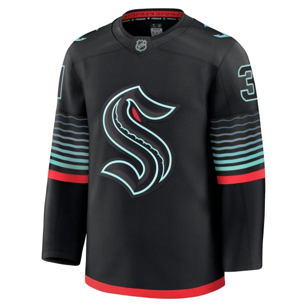 Fanatics Seattle Kraken Philipp Grubauer Pelipaita 2025-2026 Kolmos Premium Musta