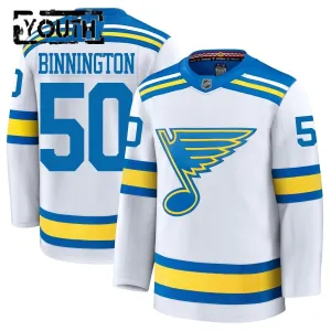Fanatics St. Louis Blues Jordan Binnington Lasten Pelipaita 2025-2026 Vieras Premium Valkoinen