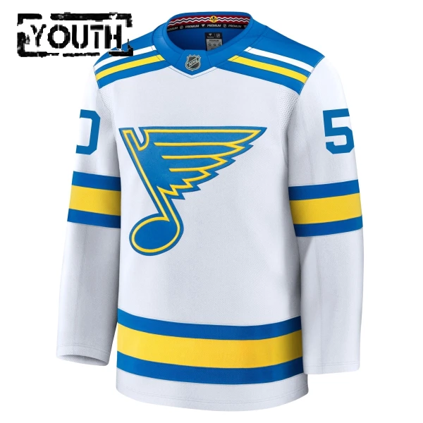 Fanatics St. Louis Blues Jordan Binnington Lasten Pelipaita 2025-2026 Vieras Premium Valkoinen