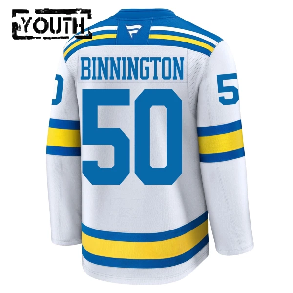 Fanatics St. Louis Blues Jordan Binnington Lasten Pelipaita 2025-2026 Vieras Premium Valkoinen