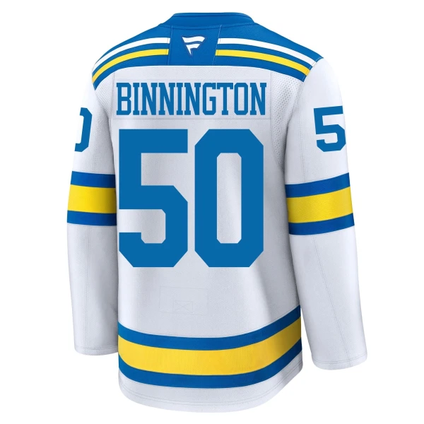 Fanatics St. Louis Blues Jordan Binnington Pelipaita 2025-2026 Vieras Premium Valkoinen