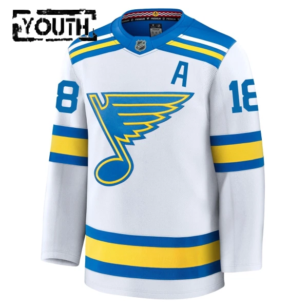 Fanatics St. Louis Blues Robert Thomas Lasten Pelipaita 2025-2026 Vieras Premium Valkoinen