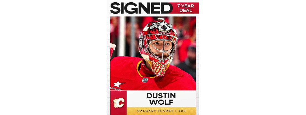 Nuori maalivahti Dustin Wolfe on solminut seitsemän vuoden sopimuksen Flamesin kanssa. Nuori maalivahti Dustin Wolfe on solminut seitsemän vuoden sopimuksen Flamesin kanssa.