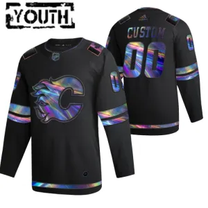 Calgary Flames Lasten Pelipaita Iridescent Holographic Authentic Musta ( Omalla Nimellä )