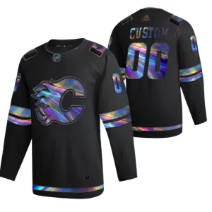 Calgary Flames Pelipaita Iridescent Holographic Authentic Musta ( Omalla Nimellä )