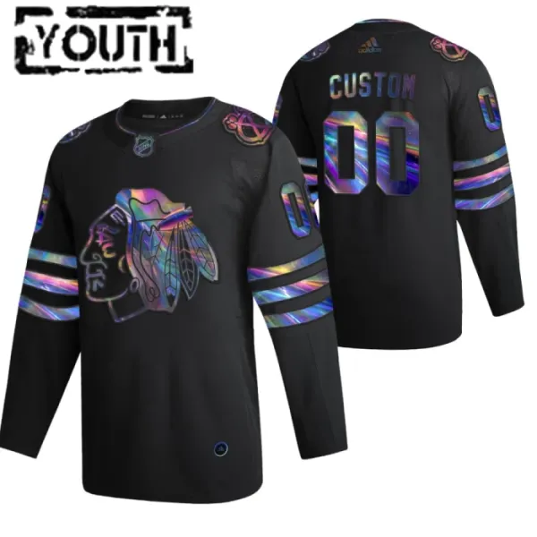 Chicago Blackhawks Lasten Pelipaita Iridescent Holographic Authentic Musta ( Omalla Nimellä ) Chicago Blackhawks Lasten Pelipaita Iridescent Holographic Authentic Musta ( Omalla Nimellä )