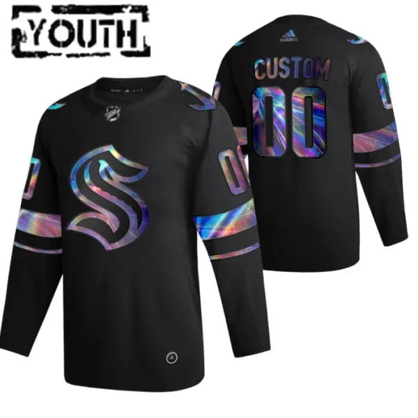 Seattle Kraken Lasten Pelipaita Iridescent Holographic Authentic Musta ( Omalla Nimellä ) Seattle Kraken Lasten Pelipaita Iridescent Holographic Authentic Musta ( Omalla Nimellä )