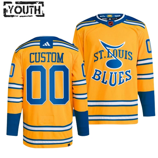 Adidas St. Louis Blues Lasten Pelipaita 2022-2023 Reverse Retro 2.0 Authentic Keltainen ( Omalla Nimellä ) Adidas St. Louis Blues Lasten Pelipaita 2022-2023 Reverse Retro 2.0 Authentic Keltainen ( Omalla Nimellä )