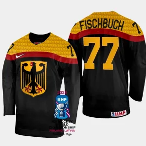 Saksa Daniel Fischbuch 77 Pelipaita IIHF World Championship 2023 Musta