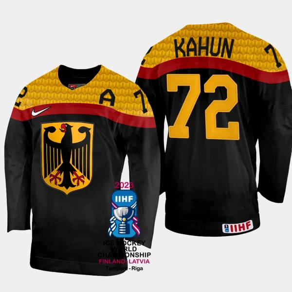 Saksa Dominik Kahun 72 Pelipaita IIHF World Championship 2023 Musta Saksa Dominik Kahun 72 Pelipaita IIHF World Championship 2023 Musta