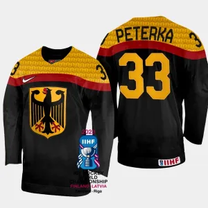 Saksa JJ Peterka 33 Pelipaita IIHF World Championship 2023 Musta
