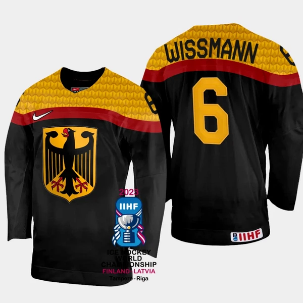 Saksa Kai Wissmann 6 Pelipaita IIHF World Championship 2023 Musta Saksa Kai Wissmann 6 Pelipaita IIHF World Championship 2023 Musta