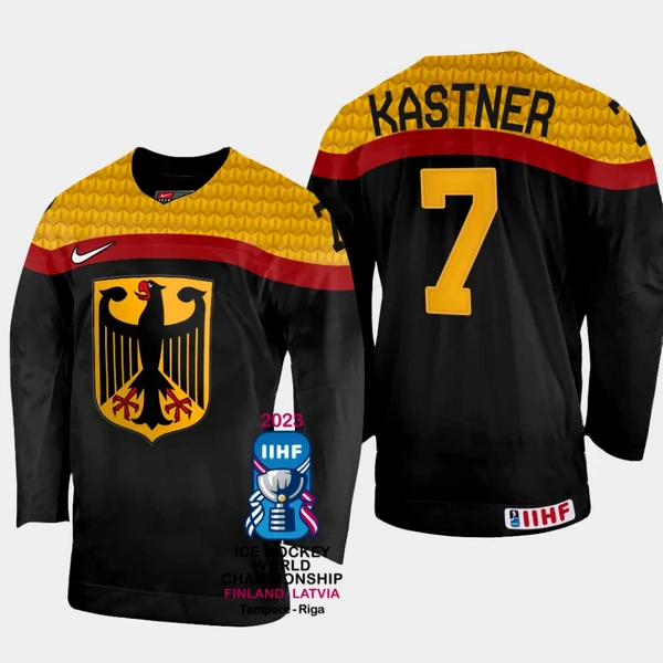 Saksa Maximilian Kastner 7 Pelipaita IIHF World Championship 2023 Musta Saksa Maximilian Kastner 7 Pelipaita IIHF World Championship 2023 Musta