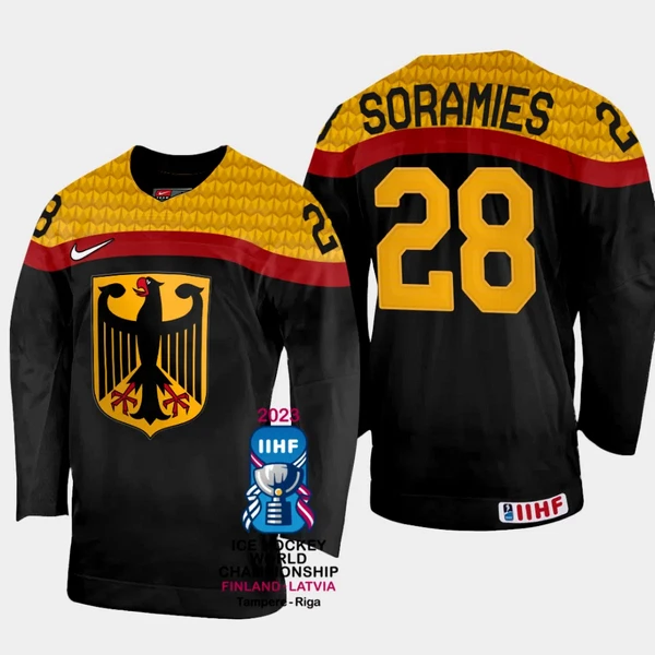 Saksa Samuel Soramies 28 Pelipaita IIHF World Championship 2023 Musta Saksa Samuel Soramies 28 Pelipaita IIHF World Championship 2023 Musta