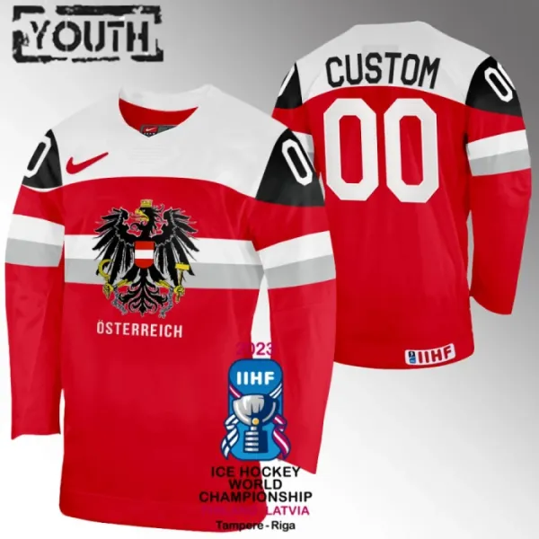 Itävalta Lasten Pelipaita IIHF World Championship 2023 Punainen ( Omalla Nimellä ) Itävalta Lasten Pelipaita IIHF World Championship 2023 Punainen ( Omalla Nimellä )
