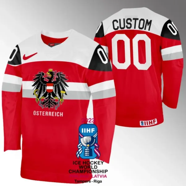 Itävalta Pelipaita IIHF World Championship 2023 Punainen ( Omalla Nimellä ) Itävalta Pelipaita IIHF World Championship 2023 Punainen ( Omalla Nimellä )