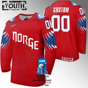 Norja Lasten Pelipaita IIHF World Championship 2023 Punainen ( Omalla Nimellä )