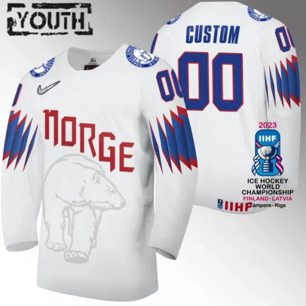 Norja Lasten Pelipaita IIHF World Championship 2023 Valkoinen ( Omalla Nimellä ) Norja Lasten Pelipaita IIHF World Championship 2023 Valkoinen ( Omalla Nimellä )