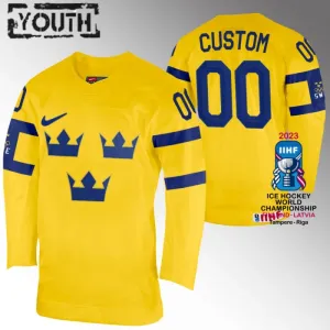 Ruotsi Lasten Pelipaita IIHF World Championship 2023 Keltainen ( Omalla Nimellä )