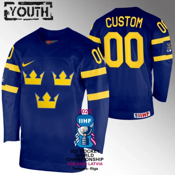 Ruotsi Lasten Pelipaita IIHF World Championship 2023 Navy ( Omalla Nimellä ) Ruotsi Lasten Pelipaita IIHF World Championship 2023 Navy ( Omalla Nimellä )