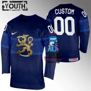 Suomi Lasten Pelipaita IIHF World Championship 2023 Navy ( Omalla Nimellä )