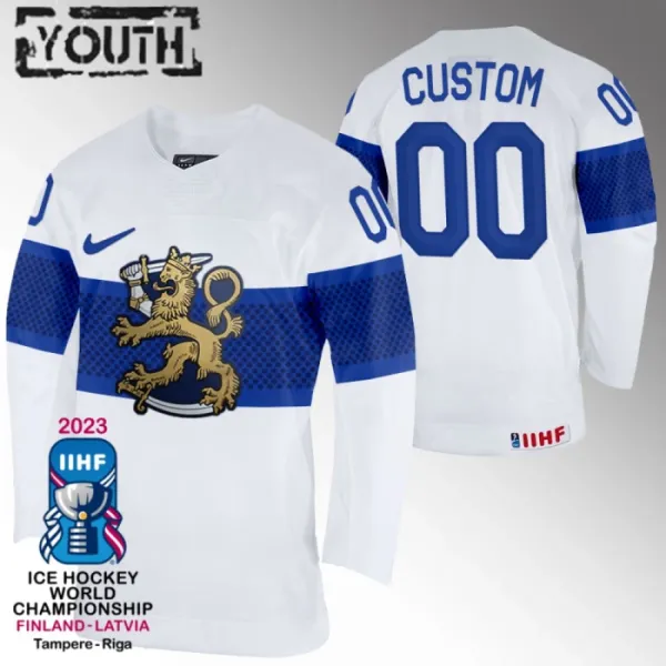 Suomi Lasten Pelipaita IIHF World Championship 2023 Valkoinen ( Omalla Nimellä ) Suomi Lasten Pelipaita IIHF World Championship 2023 Valkoinen ( Omalla Nimellä )
