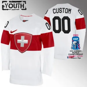 Sveitsi Lasten Pelipaita IIHF World Championship 2023 Valkoinen ( Omalla Nimellä )