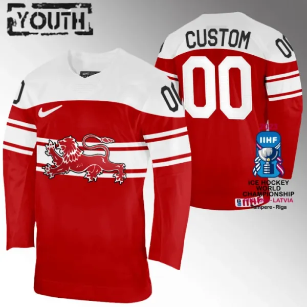 Tanska Lasten Pelipaita IIHF World Championship 2023 Punainen ( Omalla Nimellä ) Tanska Lasten Pelipaita IIHF World Championship 2023 Punainen ( Omalla Nimellä )