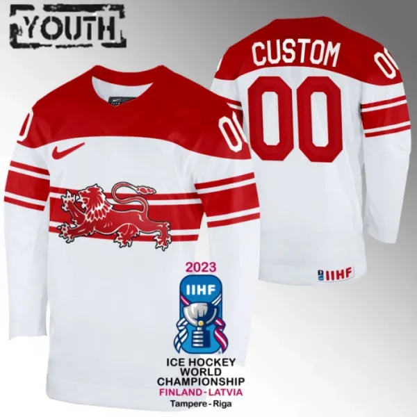 Tanska Lasten Pelipaita IIHF World Championship 2023 Valkoinen ( Omalla Nimellä ) Tanska Lasten Pelipaita IIHF World Championship 2023 Valkoinen ( Omalla Nimellä )