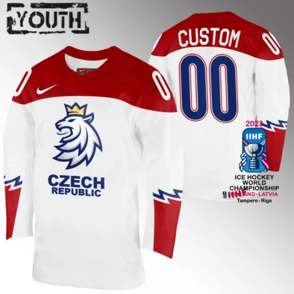 Tšekki Lasten Pelipaita IIHF World Championship 2023 Valkoinen ( Omalla Nimellä ) Tšekki Lasten Pelipaita IIHF World Championship 2023 Valkoinen ( Omalla Nimellä )
