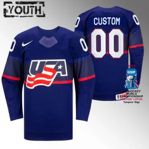 USA Lasten Pelipaita IIHF World Championship 2023 Sininen ( Omalla Nimellä )
