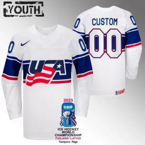 USA Lasten Pelipaita IIHF World Championship 2023 Valkoinen ( Omalla Nimellä )
