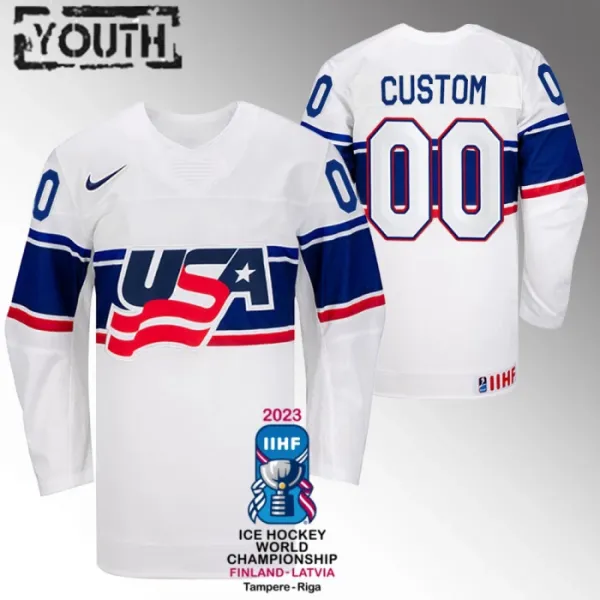USA Lasten Pelipaita IIHF World Championship 2023 Valkoinen ( Omalla Nimellä ) USA Lasten Pelipaita IIHF World Championship 2023 Valkoinen ( Omalla Nimellä )