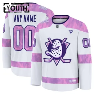 Fanatics Anaheim Ducks Lasten Pelipaita 2024-2025 Hockey Fights Cancer Practice Valkoinen ( Omalla Nimellä )