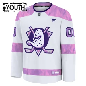 Fanatics Anaheim Ducks Lasten Pelipaita 2024-2025 Hockey Fights Cancer Practice Valkoinen ( Omalla Nimellä )