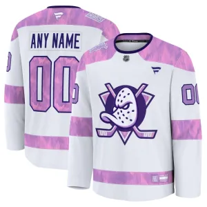 Fanatics Anaheim Ducks Pelipaita 2024-2025 Hockey Fights Cancer Practice Valkoinen ( Omalla Nimellä )