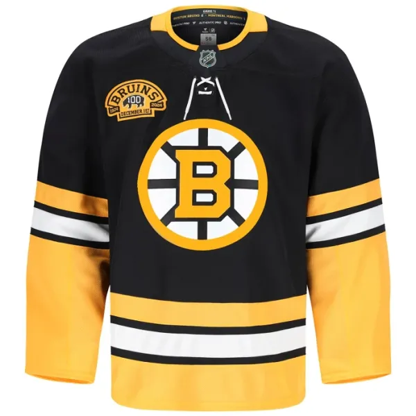 Fanatics Boston Bruins 100-Vuotispäivä Pelipaita 2024-2025 Kolmos Premium Musta ( Omalla Nimellä )