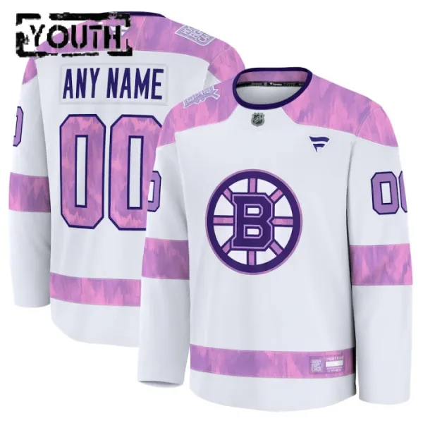 Fanatics Boston Bruins Lasten Pelipaita 2024-2025 Hockey Fights Cancer Practice Valkoinen ( Omalla Nimellä ) Fanatics Boston Bruins Lasten Pelipaita 2024-2025 Hockey Fights Cancer Practice Valkoinen ( Omalla Nimellä )