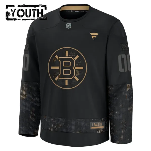 Fanatics Boston Bruins Lasten Pelipaita 2024-2025 Military Appreciation Practice Musta ( Omalla Nimellä )