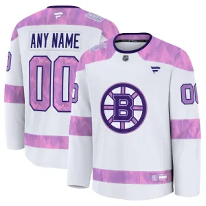 Fanatics Boston Bruins Pelipaita 2024-2025 Hockey Fights Cancer Practice Valkoinen ( Omalla Nimellä )