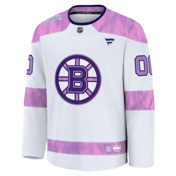 Fanatics Boston Bruins Pelipaita 2024-2025 Hockey Fights Cancer Practice Valkoinen ( Omalla Nimellä )