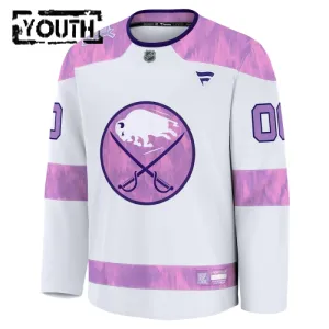 Fanatics Buffalo Sabres Lasten Pelipaita 2024-2025 Hockey Fights Cancer Practice Valkoinen ( Omalla Nimellä )